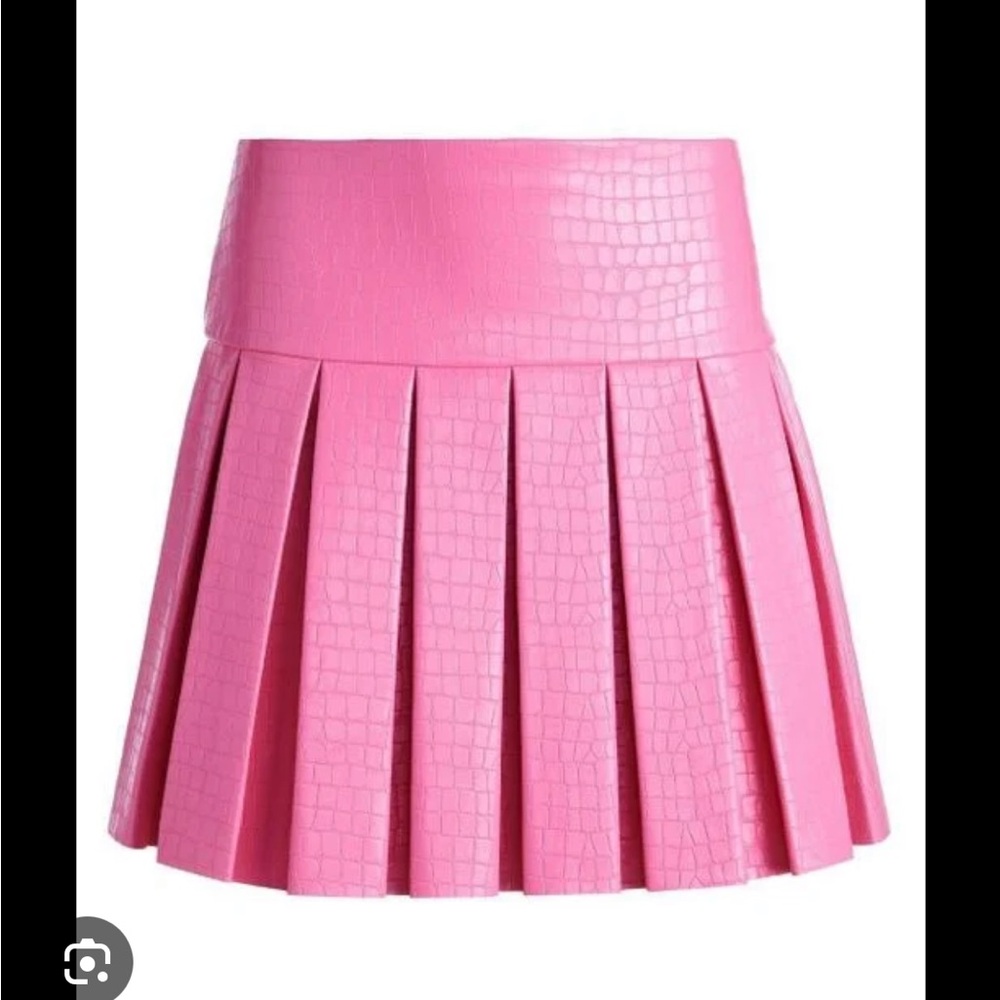Alice + Olivia Pink Emilie Vegan Leather Pleated Mini Skirt